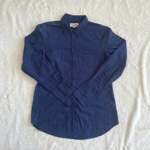 Nili Lotan NL Shirt 100% Cotton Button-Up Long Sleeve Semi Sheer Blue Size Small